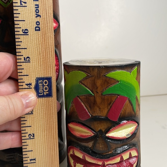 Koppes Kandles Tiki style carved votive holder set with turtles and palm trees - Picture 8 of 9